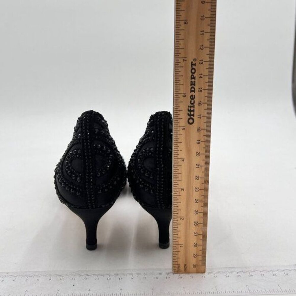 Embellished Black Pointed Toe Kitten Heel Pump - Picture 5 of 8